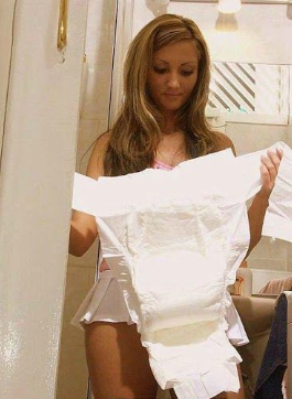 A girl with adult diaper 